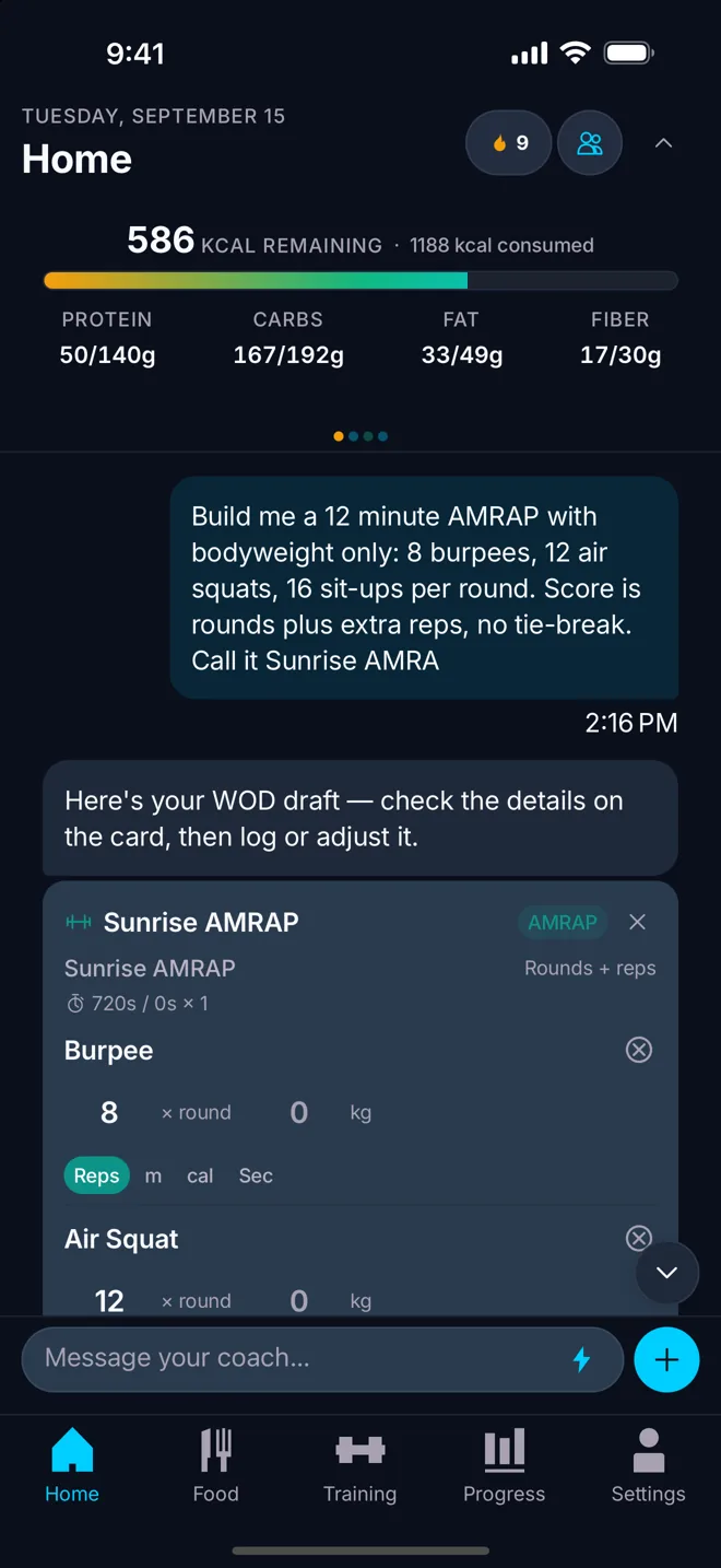 A conversation with the AI coach about the day's numbers.
