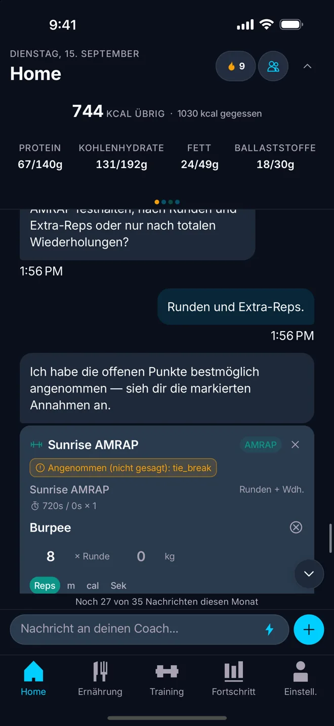 Ein Gespräch mit dem KI-Coach über die Zahlen des Tages.
