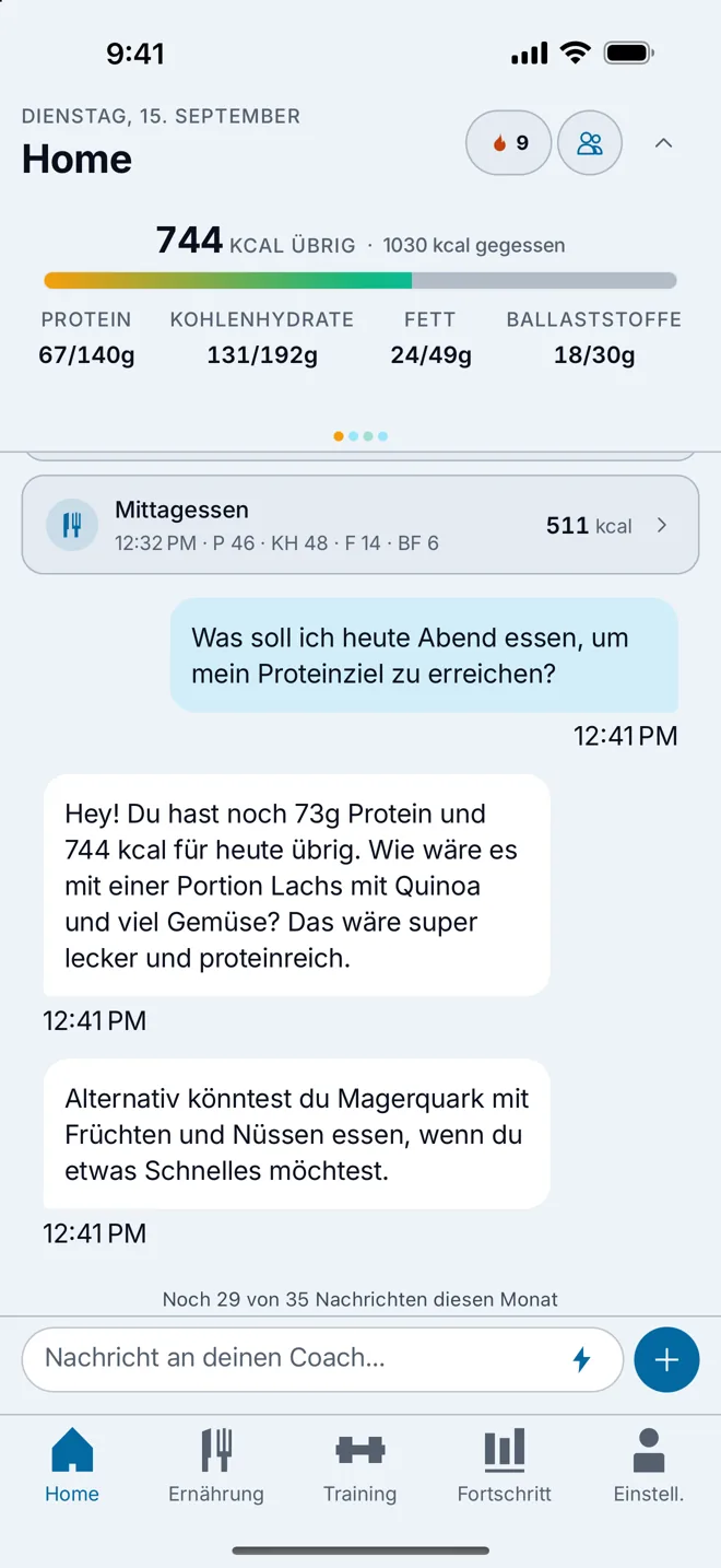 Ein Gespräch mit dem KI-Coach über die Zahlen des Tages.