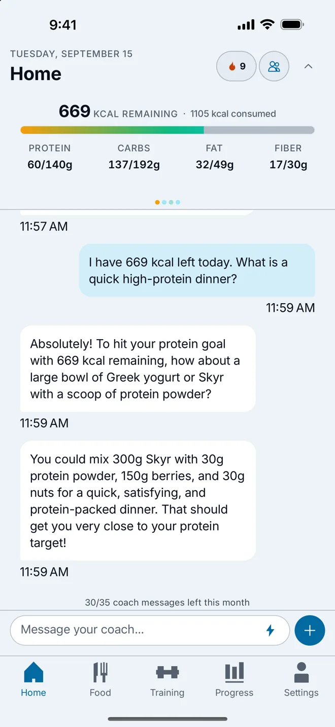A conversation with the AI coach about the day's numbers.