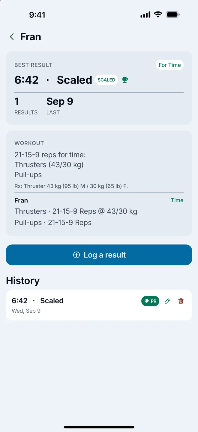 A benchmark WOD with its parts, format and score.